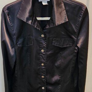 Silky Black Button Up Womens Jacket - Size 12